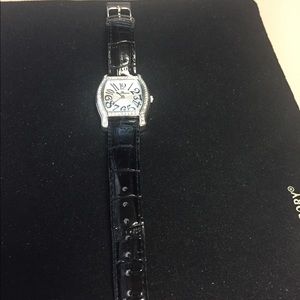 Anne Klein watch, black leather band, bling